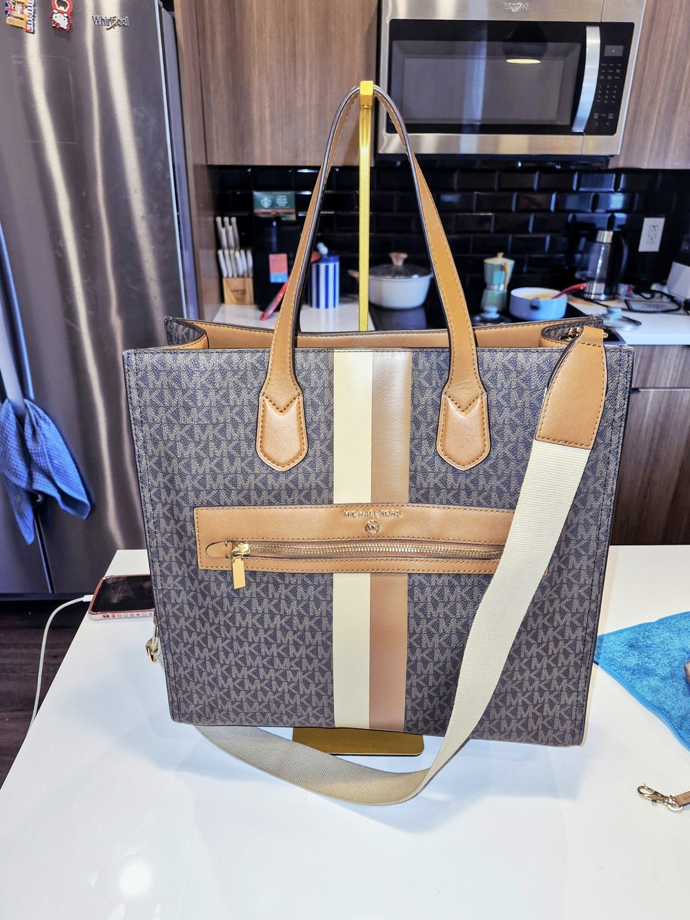 Michael Kors Brown Signature Stripe Tote Bag